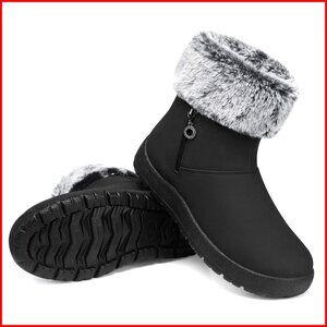 Waterproof Fur Lined Ankle Booties Winter Snow Boots Wide Width Warm